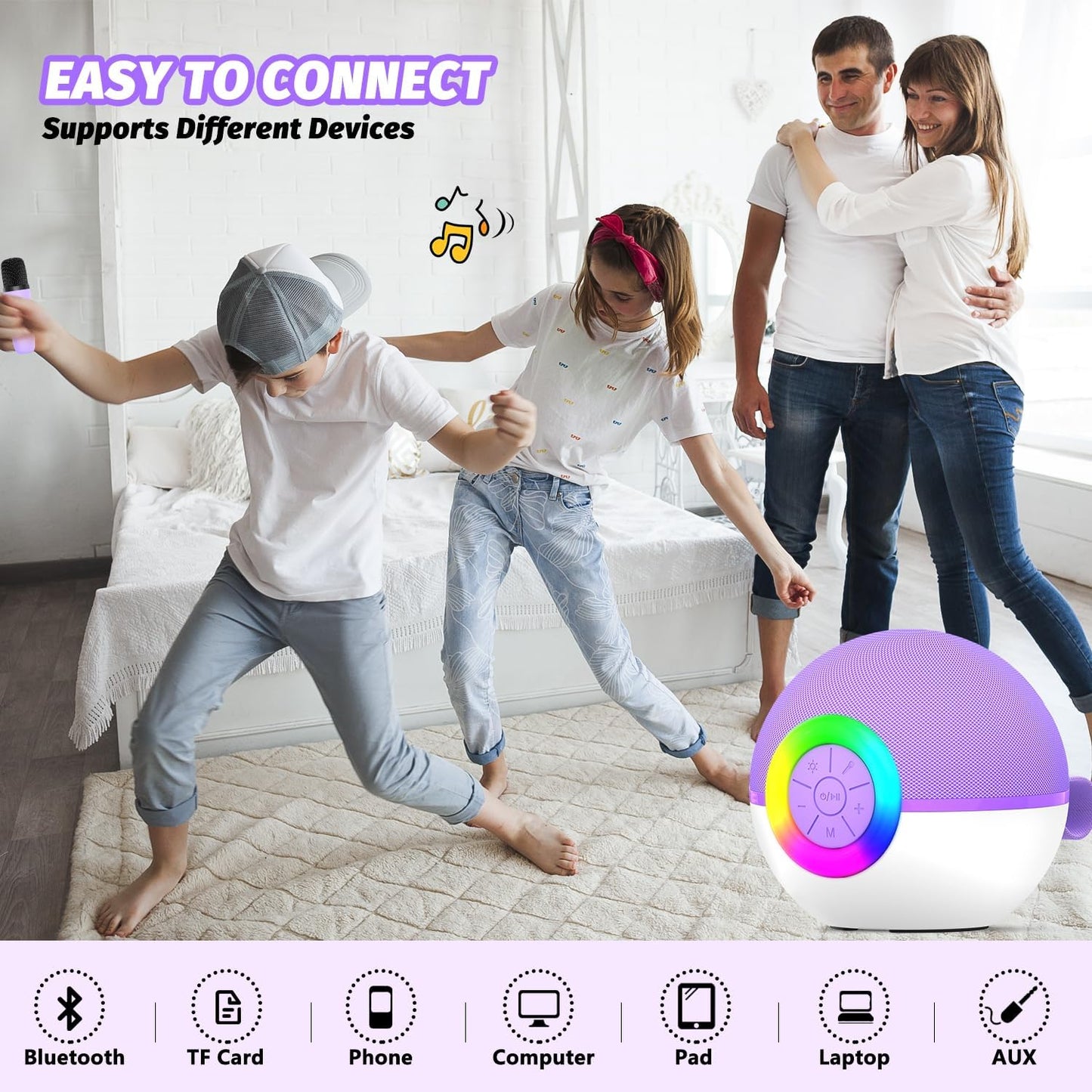 Mgaolo Mini Karaoke Machine for Kids Adults,Portable Bluetooth Speaker with Wireless Microphone,Gift Toys with MP3 Player for Boys Girls 3-12 Year Old Birthday Family Home Party Present (Purple)