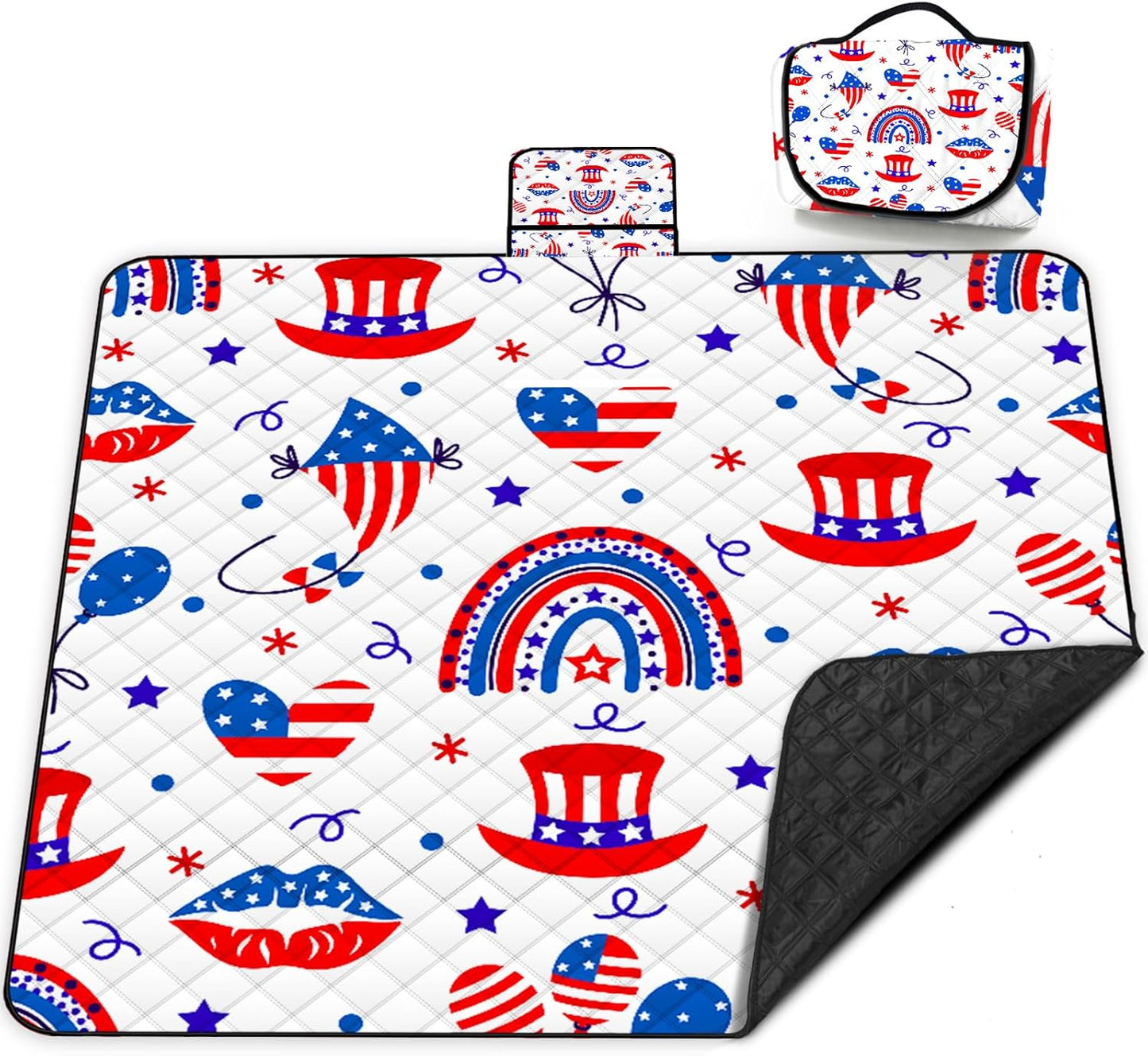 Extra Large Picnic Blanket Waterproof,80"x 80"Foldable Machine Washable Beach Blanket,Outdoor Blanket for 6-8 Adults,Suitable for Indoor Crawling,Park Beach,Camping,Hiking,Family Travel(Blue,Red)