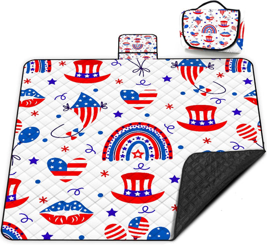 Extra Large Picnic Blanket Waterproof,80"x 80"Foldable Machine Washable Beach Blanket,Outdoor Blanket for 6-8 Adults,Suitable for Indoor Crawling,Park Beach,Camping,Hiking,Family Travel(Blue,Red)