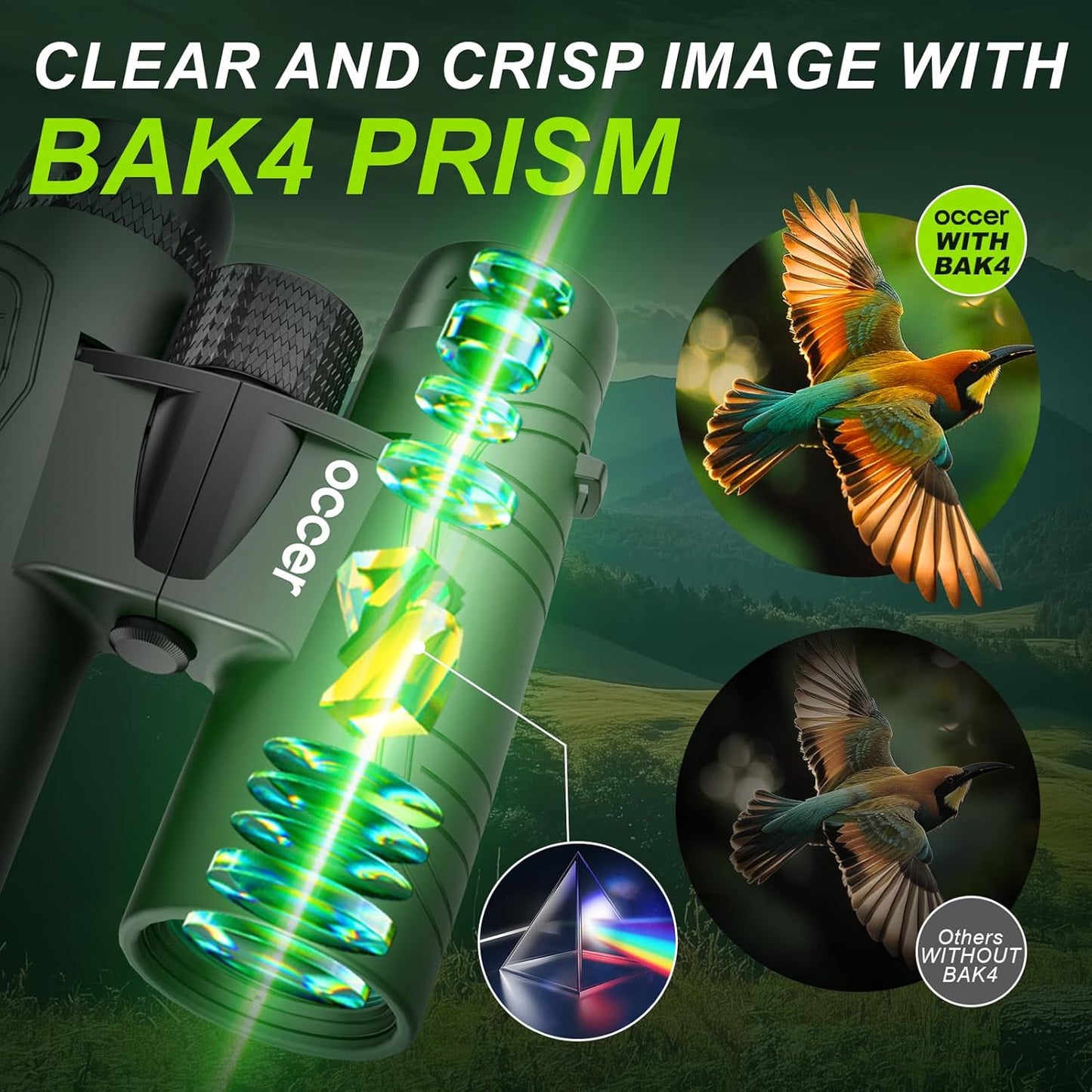 15x42 Binoculars for Adults High Powered - Occer HD Lightweight Travel Hunting Binoculars with Clear Low Light Vision for Bird Watching, Whale Watching, Camping -Green