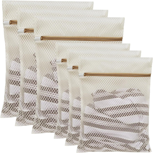 6 Pack Laundry Bag, Durable Honeycomb Mesh Laundry Bags Suitable for Delicate Clothes Washing (3 Large, 3 Medium) Beige