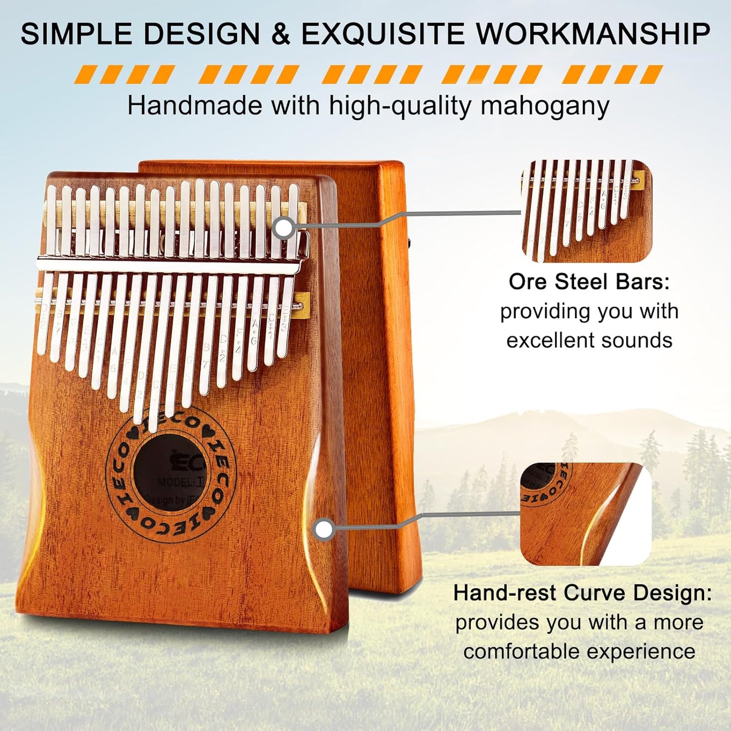 Kalimba Thumb Piano 17 Keys Portable Finger Piano Marimba Music Gifts for Adults Kids