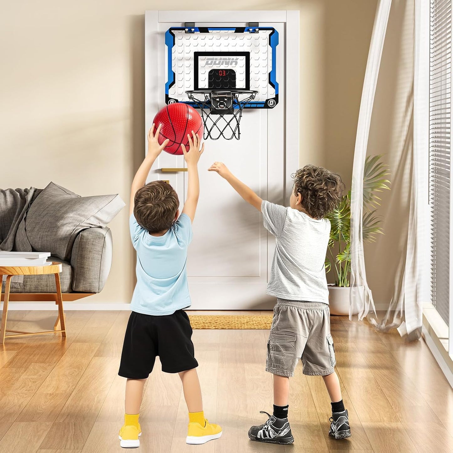 Indoor Basketball Hoop for Kids, Over The Door Mini Basketball Hoops, Mini Hoop with Scoreboard & 4 Balls, Kids Basketball Hoop Sport Toys Gifts for 5 6 7 8 9 10 11 12+ Year Old Boys
