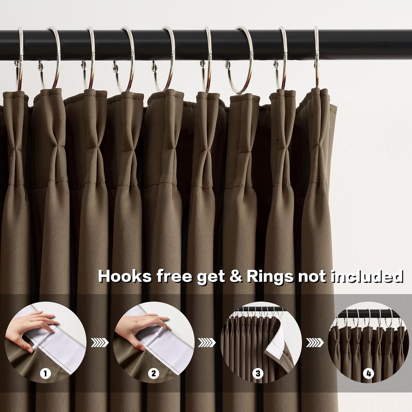 KEQIAOSUOCAI Brown Blackout Curtains 150 Inches Long, Extra Long Pinch Pleats Living Room Curtains Thermal Pleated Curtains Panels Drapery for Home, Hotel, Office, 40" W x 150" L, Set of 2