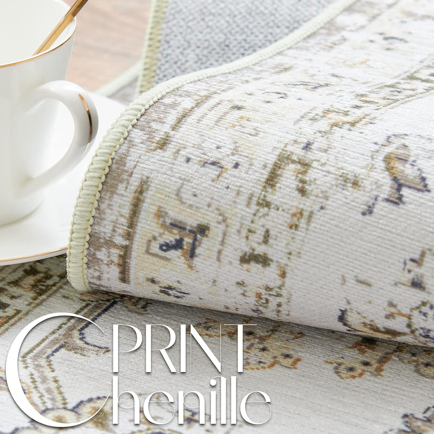 jinchan Hallway Runner Rug 3x7 Machine Washable Runner Rug Taupe Vintage Floral Design Non-Slip Low Pile Ultra-Thin for Kitchen Laundry Room Bedroom Farmhouse (3‘x7',Taupe)