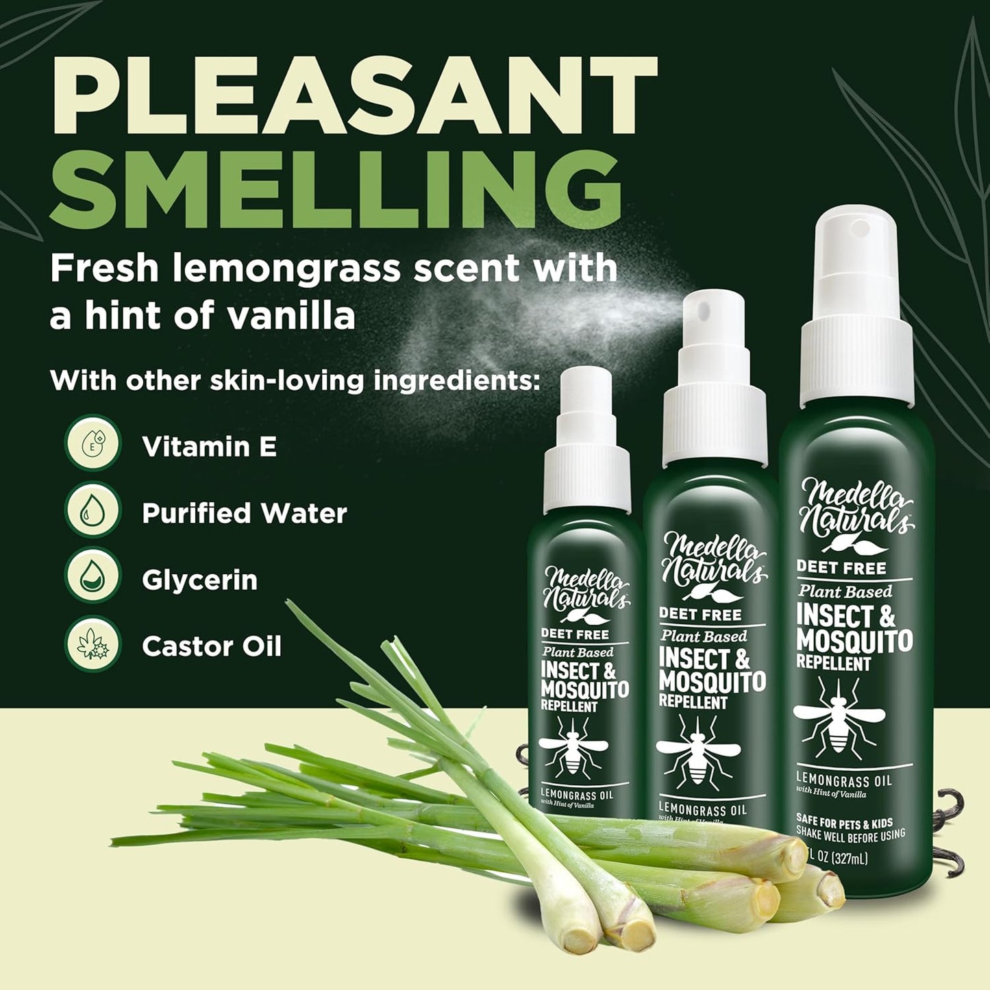 Deet-free Insect & Mosquito Repellent Travel Pack (2, 4, 8oz) – Nice Smelling Insect Repellent with Lemongrass Oil Safe for Pets and Kids – Bug Spray for Mosquitoes, Gnats, Black Flies, and No-see-ums