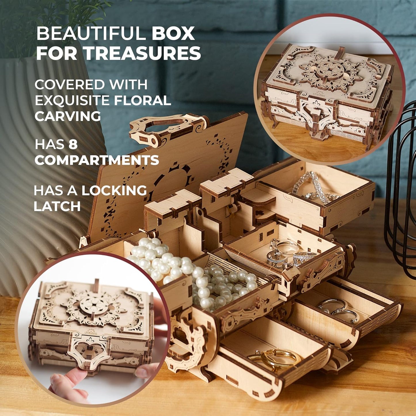 UGEARS 3D Wooden Puzzles Box - 3D Puzzle Antique Wooden Box Wooden Model Kits for Adults - Laser-Cut Mechanical Model Construction Kit