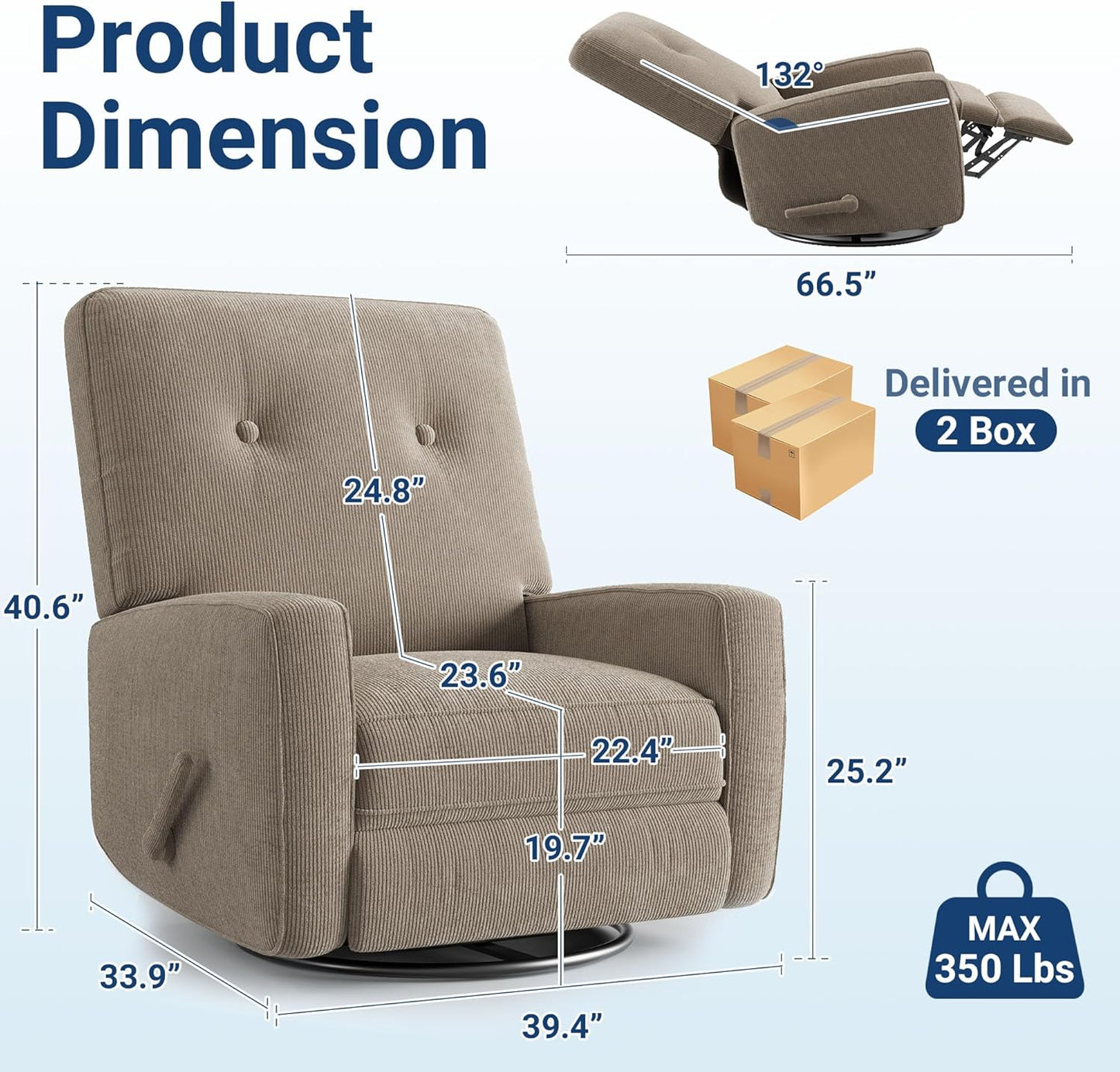 Recliner Chairs, Swivel Rocker Recline, Glider Recliner Nursery Chair, Recliner Chair for Adults, 360° Swivel Glider Rocking Chair for Living Room, Bedroom, Office, RV, Corduroy, Khaki