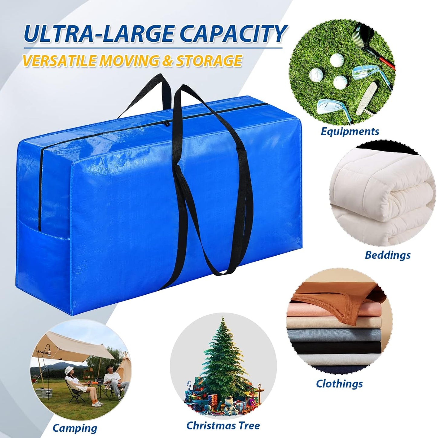 57 Gallon Extra Large Storage Bags, XXL Jumbo Large Moving Bags Heavy Duty, Storage Totes Moving Boxes Supplies for College, Foldable Duffle Bag for Travel, Christmas Tree Bag, 42x23x13.5inch - 2PACK