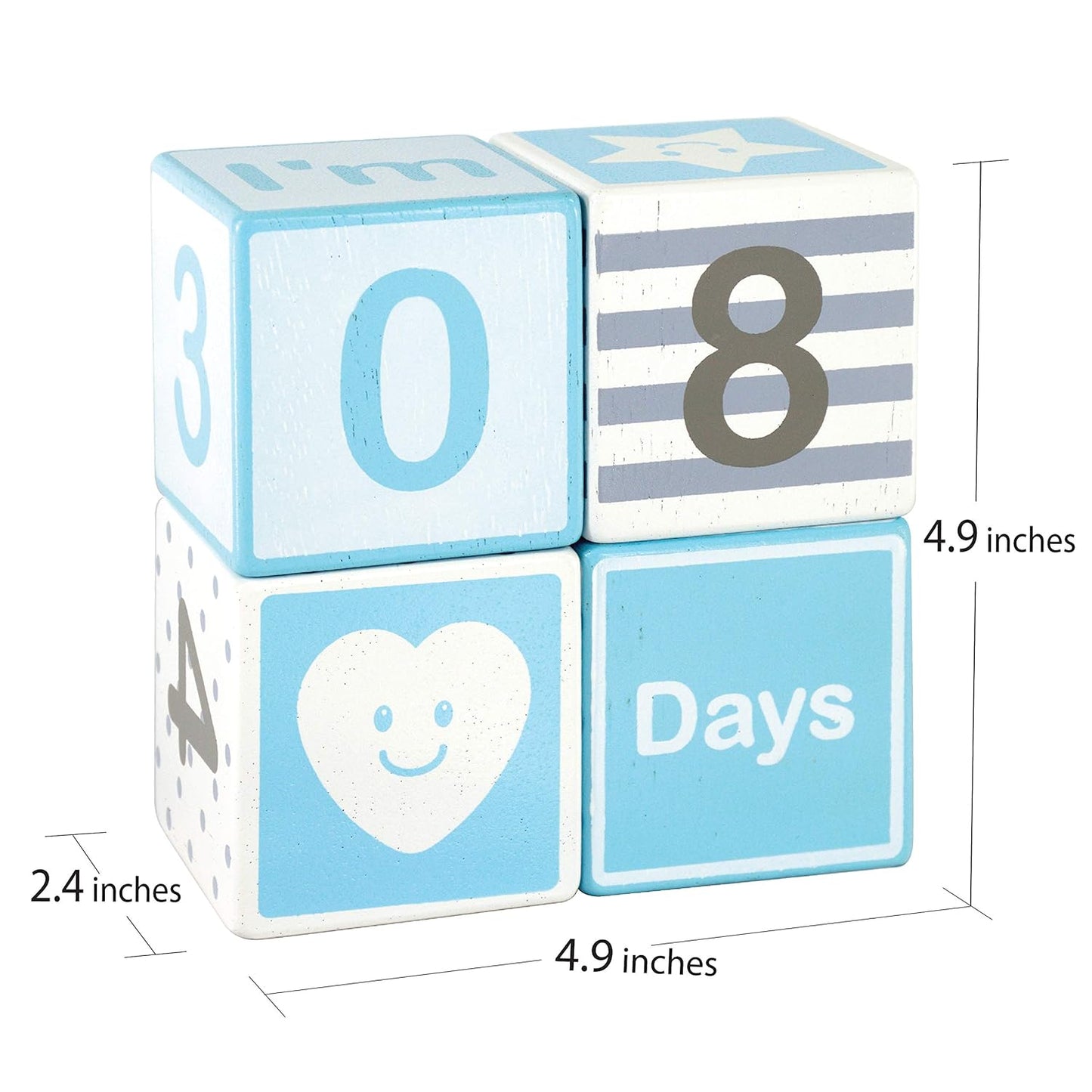 I'm Solid Wood Monthly Weekly Yearly Milestone Age Blocks, Newborn Gifts & Keepsakes for Picture Props (4 Pcs/Blue)