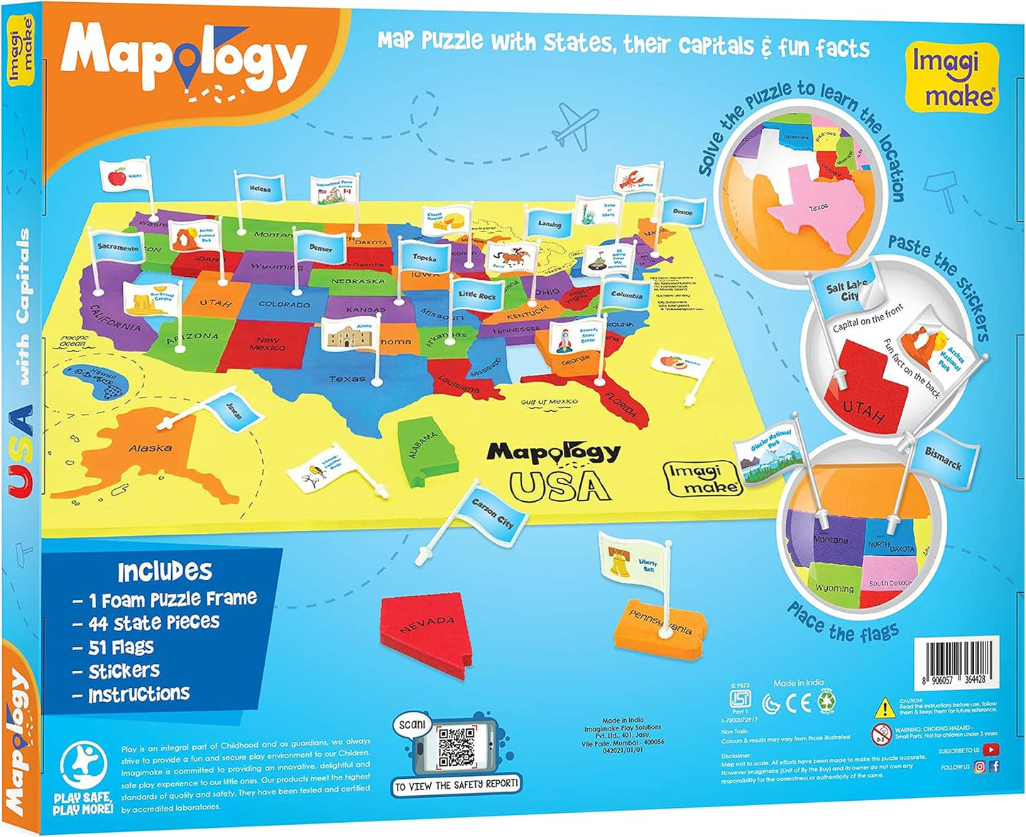 Imagimake Mapology USA Map with Capitals | Learning States and Capitals | US Geography Toys for Ages 8-13 | Jigsaw Puzzles for Kids Ages 8-10 | Educational Back to School Gifts for Kids Age 5-7 & 9-12
