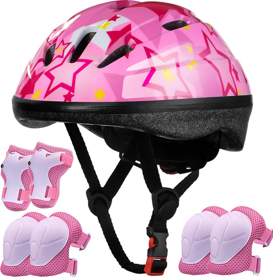 Kids Helmet Adjustable for Kids Ages 3-8 Years Old Boys Girls, Toddler Helmet with Protective Sports Gear Set Knee Elbow Pads Wrist Guards for Cycling Skateboard Scooter