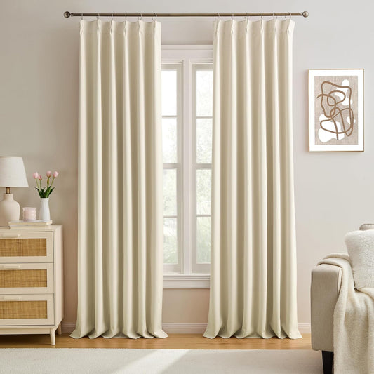 KEQIAOSUOCAI Pinch Pleated Curtains 108 Inches Long for Living Room 2 Panels Set Cream Beige, Luxury Modern Floor to Ceiling Curtains Room Darkening Thermal Window Drapes Decor 9 FT,40 Inch Wide