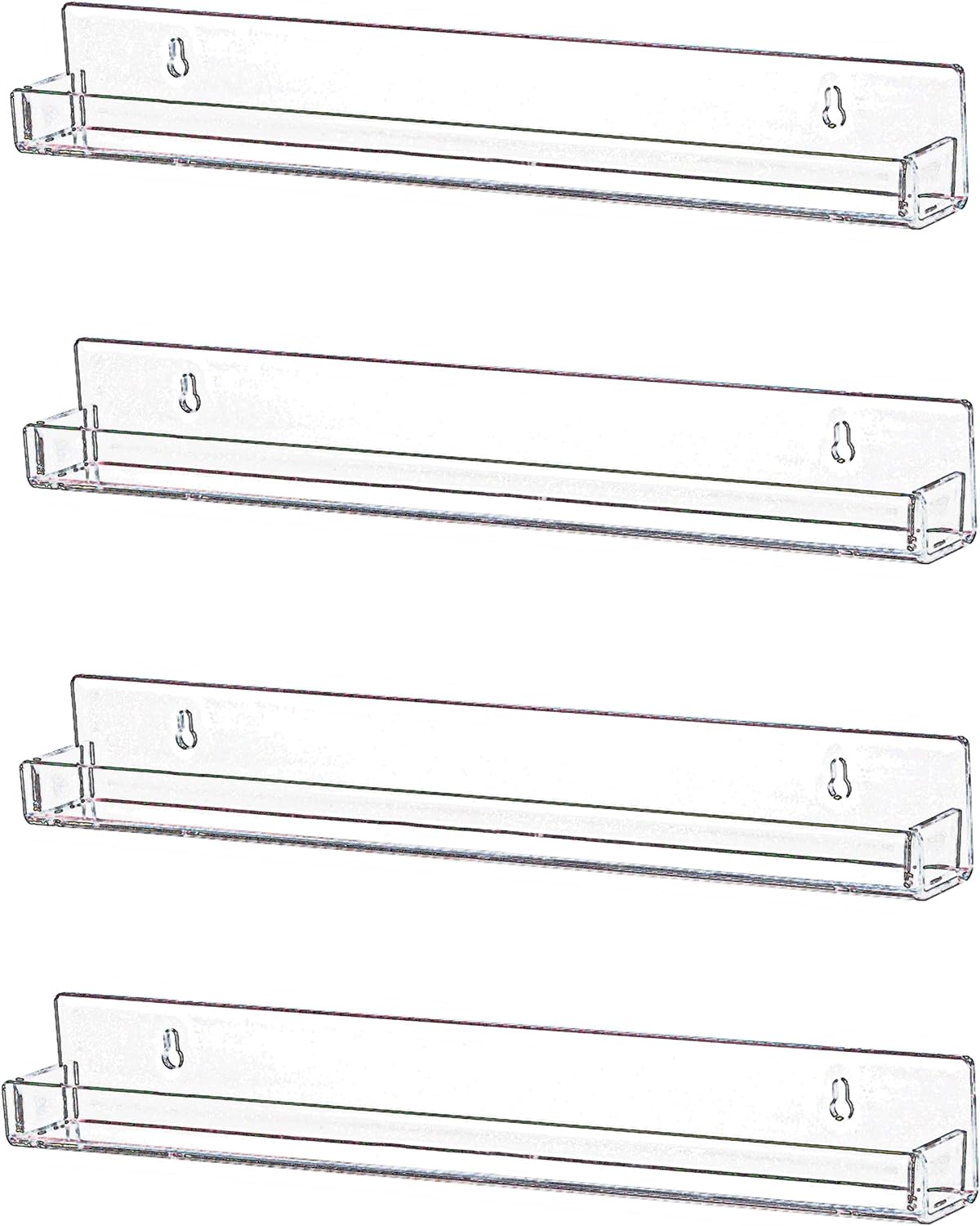 IEEK 4 PCS Floating Invisible Kids Bookshelf Wall Mounted Nail Polish Rack,Clear Acrylic Picture Ledge Vinyl Record Display Shelf Nail Polish Holder with Removable Anti-Slip End Inserts,15 inch