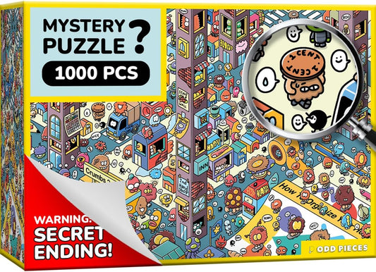 Jigsaw Puzzles 1000 Pieces - Magic Mystery Story Secret Ending Puzzle - Perfect Game Night for Adults & Kids - Cartoon City Building Theme Sci-Fi (Turbo 3000)