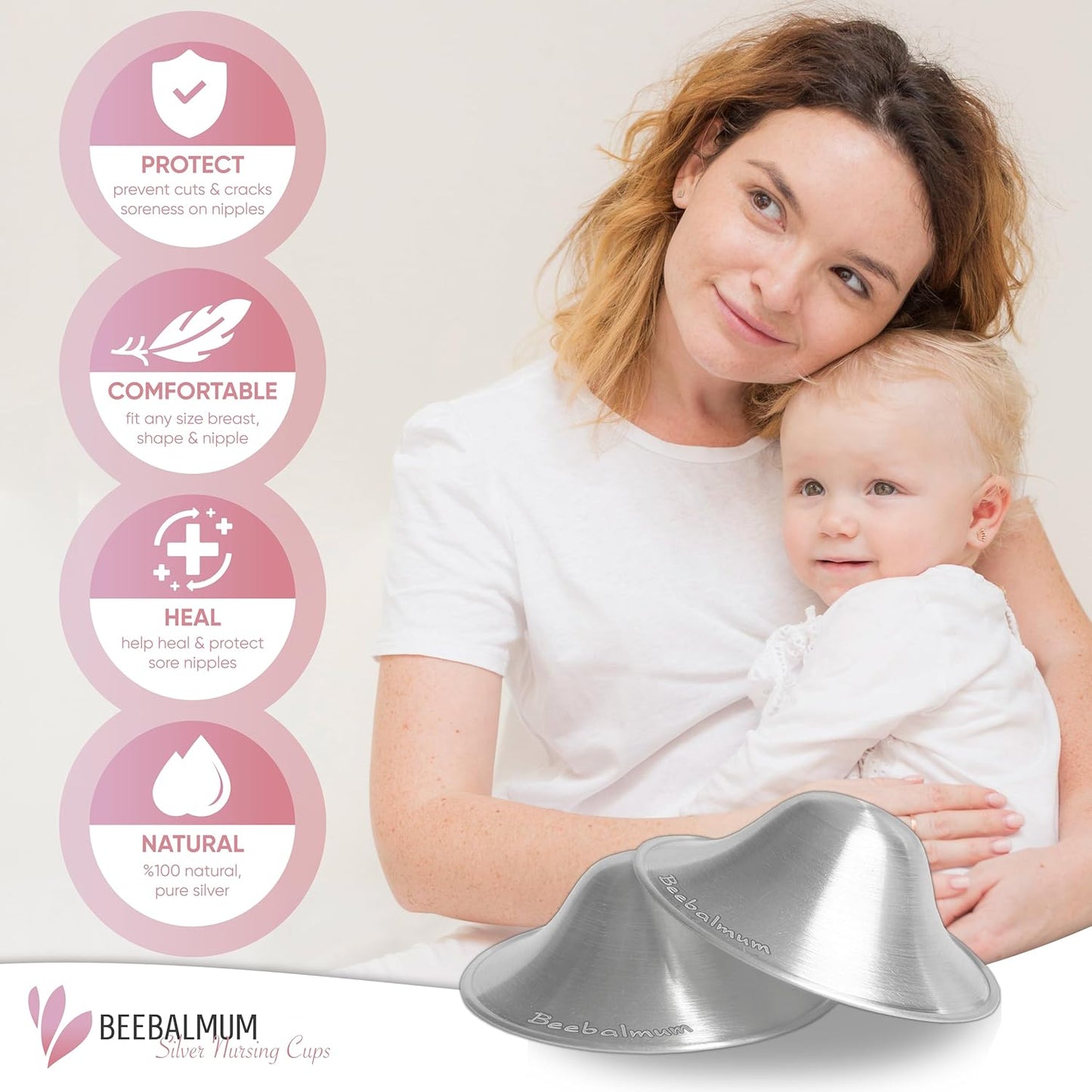 The Original Silver Nursing Cups, Nipple Shields for Breastfeeding Newborns, Protect & Soothe Nursing Nipples, 925 Silver, Regular Size