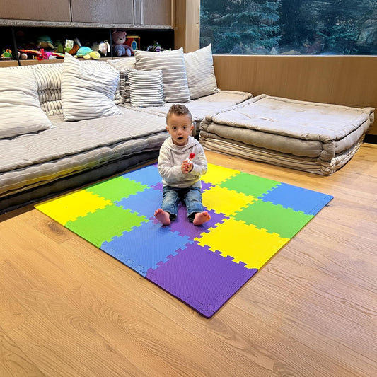 MioTetto Foam Floor Tiles for Kids - Non-Toxic Comfortable Baby Play Mat and Interlocking Foam Tiles, Fits with 50x50 Playpen Mat for Crawling & Development, Soft Play Mat for Babies 6-12 Months