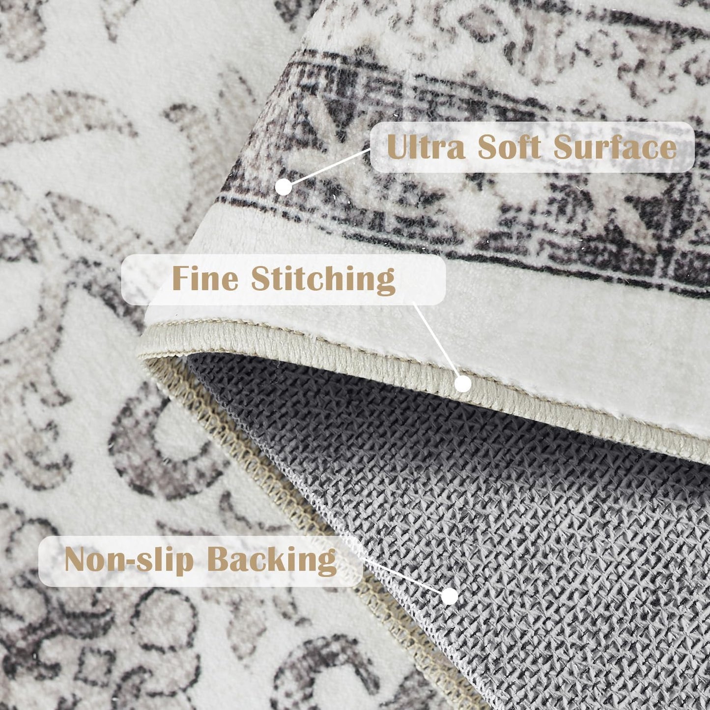 jinchan Floral 3x5 Area Rugs for Entryway - Beige Vintage Distressed Design Doormat Non-Slip Ultra-Thin Low Pile Boho Rug for Kitchen Living Room Bedroom Farmhouse (3‘x5',Beige)