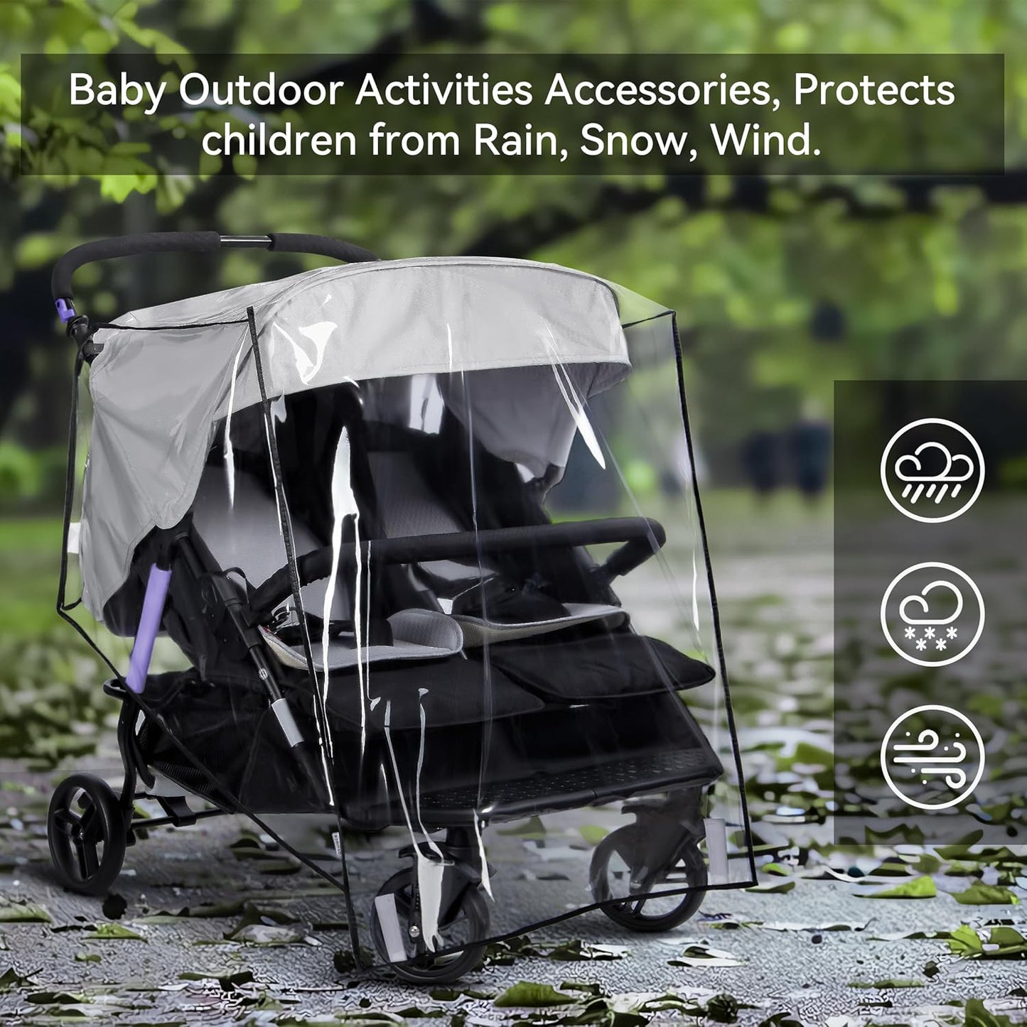bemece Double Stroller Rain Cover, Weather Shield Double Stroller for Side by Side Seats Twin Stroller, Baby Outdoor Activities Accessories, Protects Children from Rain, Snow, Wind