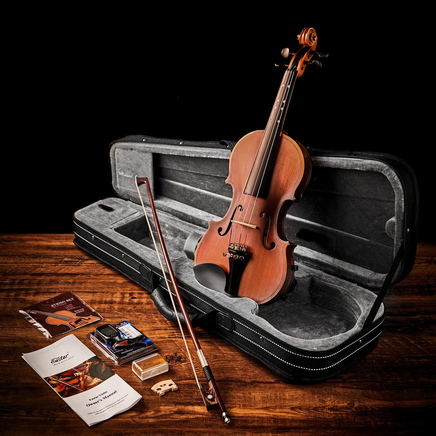 Eastar 1/2 Violin Set Half Size Fiddle EVA-3 Matte for Beginners with Hard Case, Rosin, Shoulder Rest, Bow, and Extra Strings (Imprinted Finger Guide on Fingerboard)
