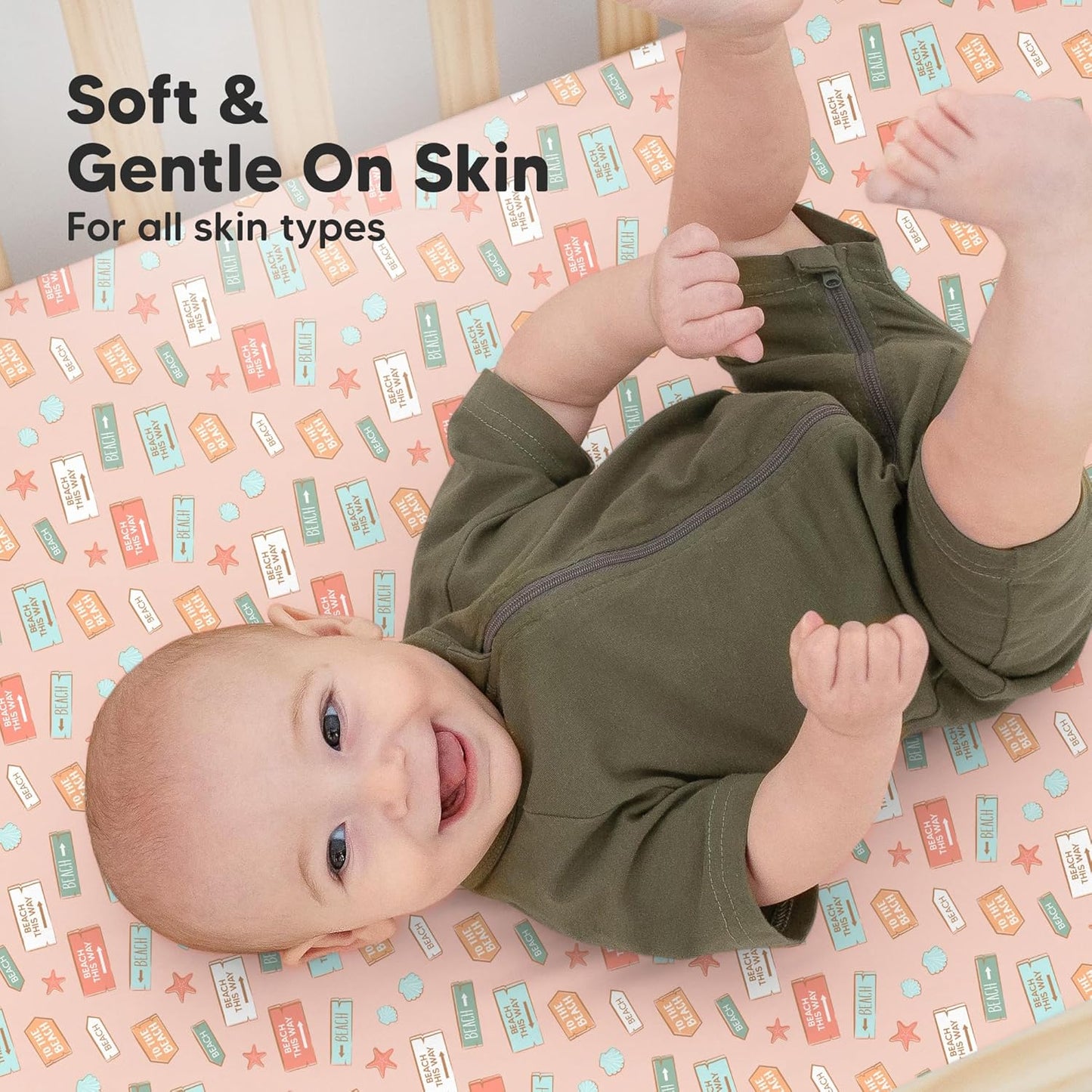 KeaBabies 2-Pack Organic Crib Sheets for Boys, Girls - 52x28 Fitted Crib Mattress Sheet Neutral, Breathable Jersey Cotton Cover for Baby Bed, Toddler Mattress, Soft & Cute Prints (Beach Day)