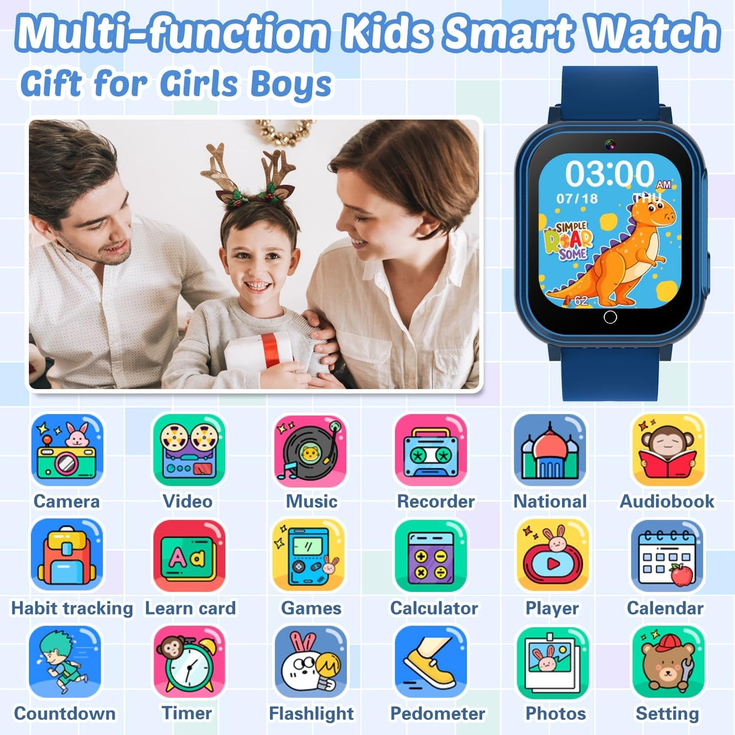 Waterproof Smart Watch for Kids Toys for Boys Age 5-12 with 32 Games, Dual Camera, Habit Tracking, Music Player, Video, Alarm Clock, HD Touchscreen Kids Smart Watch Birthday Gift for 3-12 Year Old