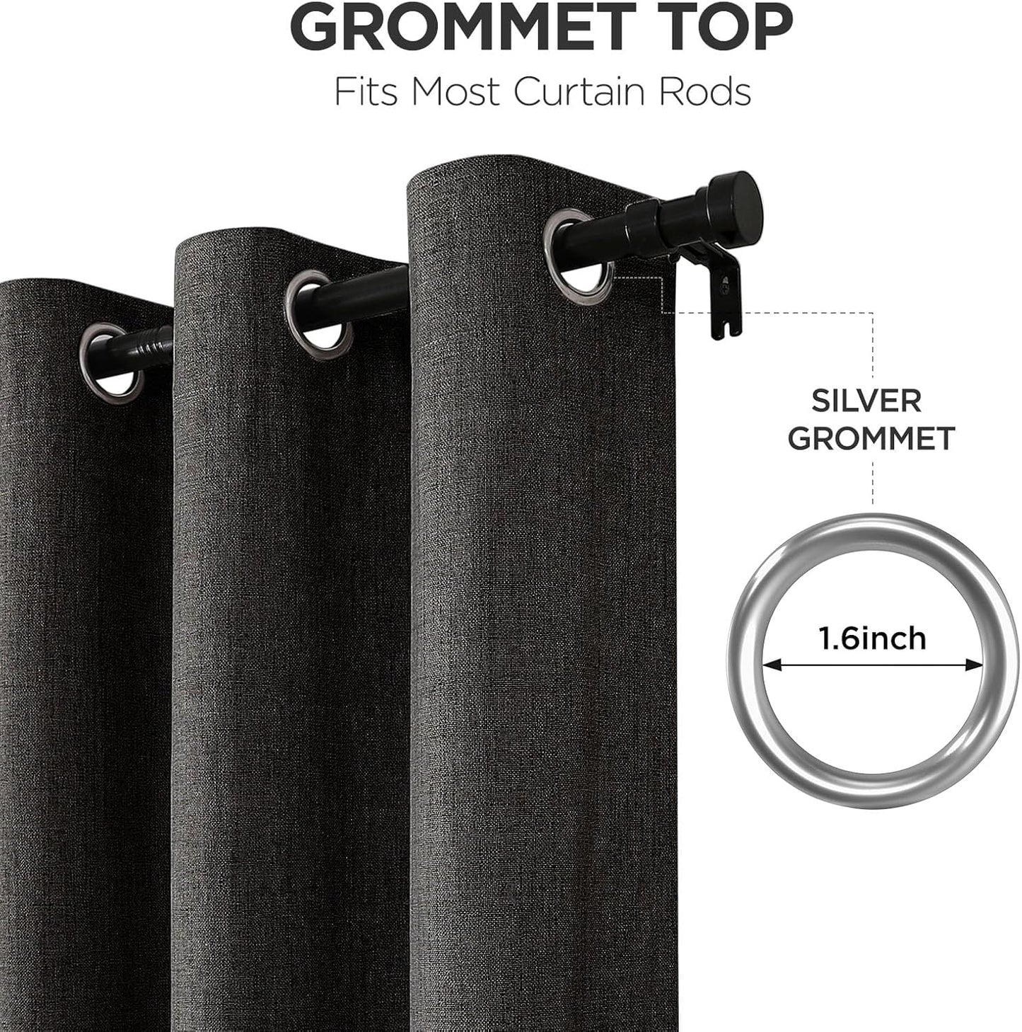 Joydeco Blackout Curtains 90 Inches Long 2 Panels Burg, Room Darkening Curtains for Bedroom, 100% Black Out Textured Thermal Drapes Privacy Protection 2 Panels Set(W52 x L90 Inch, Charcoal Grey)