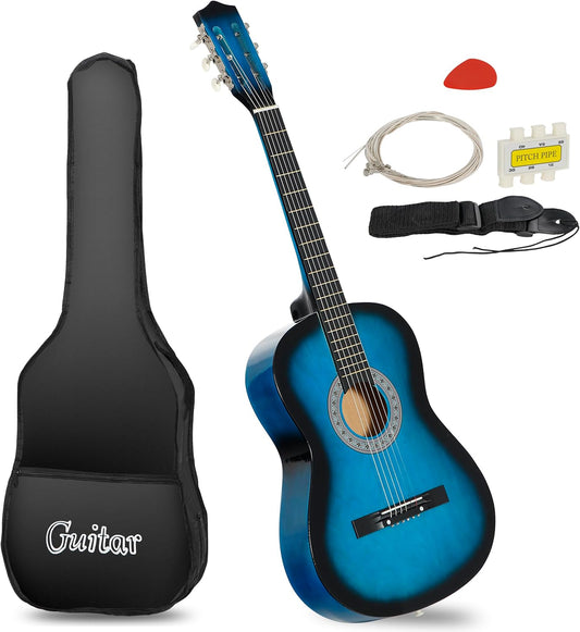 Smartxchoices 6 String 38" Acoustic Guitar w/Gig Bag Strap Pitch Pipe Extra Strings Set Pick for Kids Beginners Starter Youths Students Right-handed（Blue）