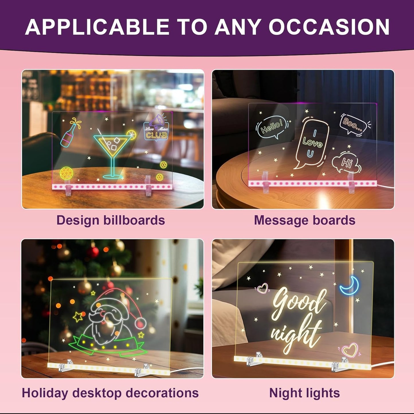 Led Drawing Board for Kids, LED Note Board, 13.7"X10" 4 Modes & 7 Colors, Acrylic Dry Erase Board with Light, Include Adapter, Hanging Chain, Magic Board for Kids, Office Decor Doodle Board Kid Gifts