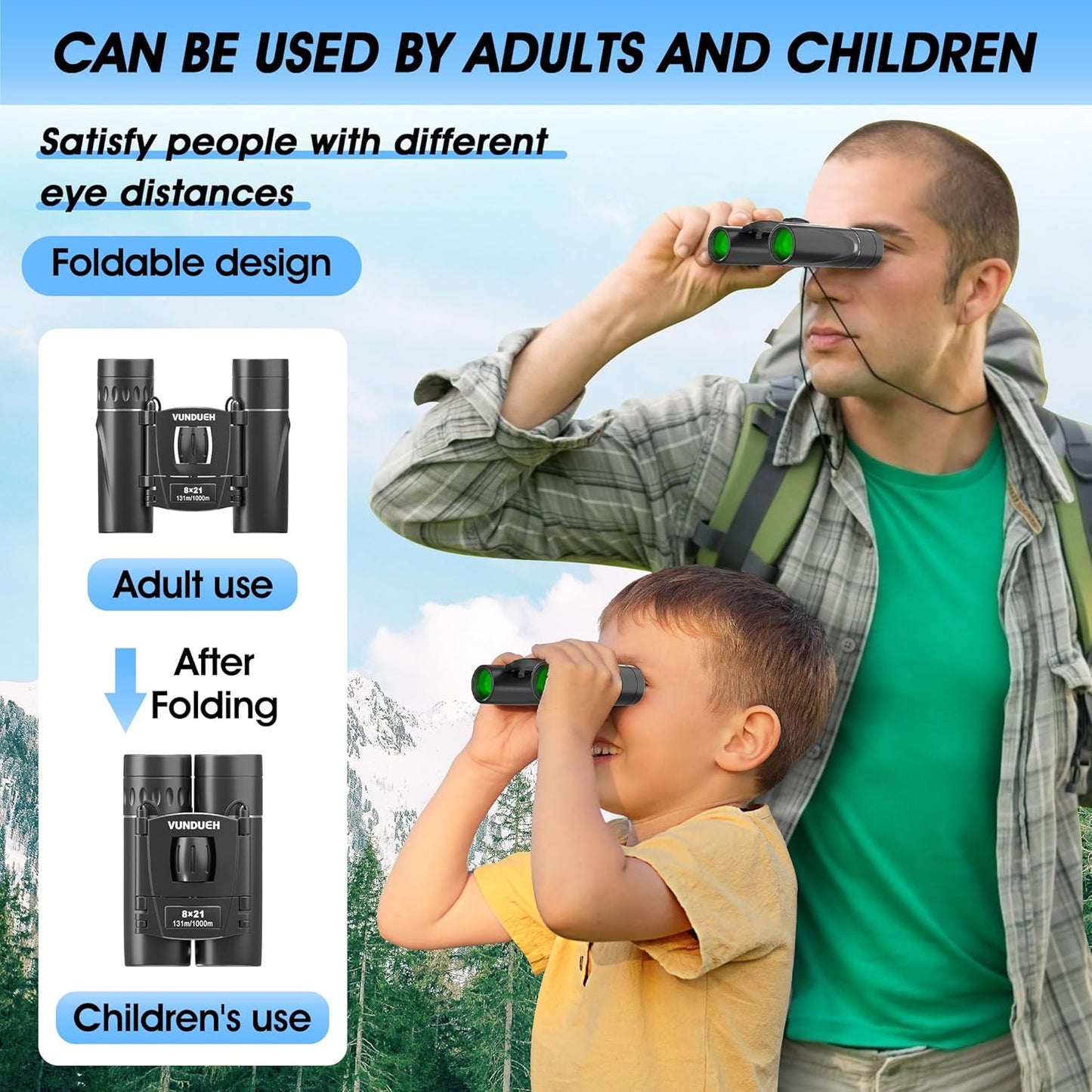 Compact HD Binoculars for Adults and Kids, Children Small High Powered Binoculars with Clear Low Light Night Vision, Mini Pocket Lightweight Waterproof for Hunting Bird Watching Travel Concert