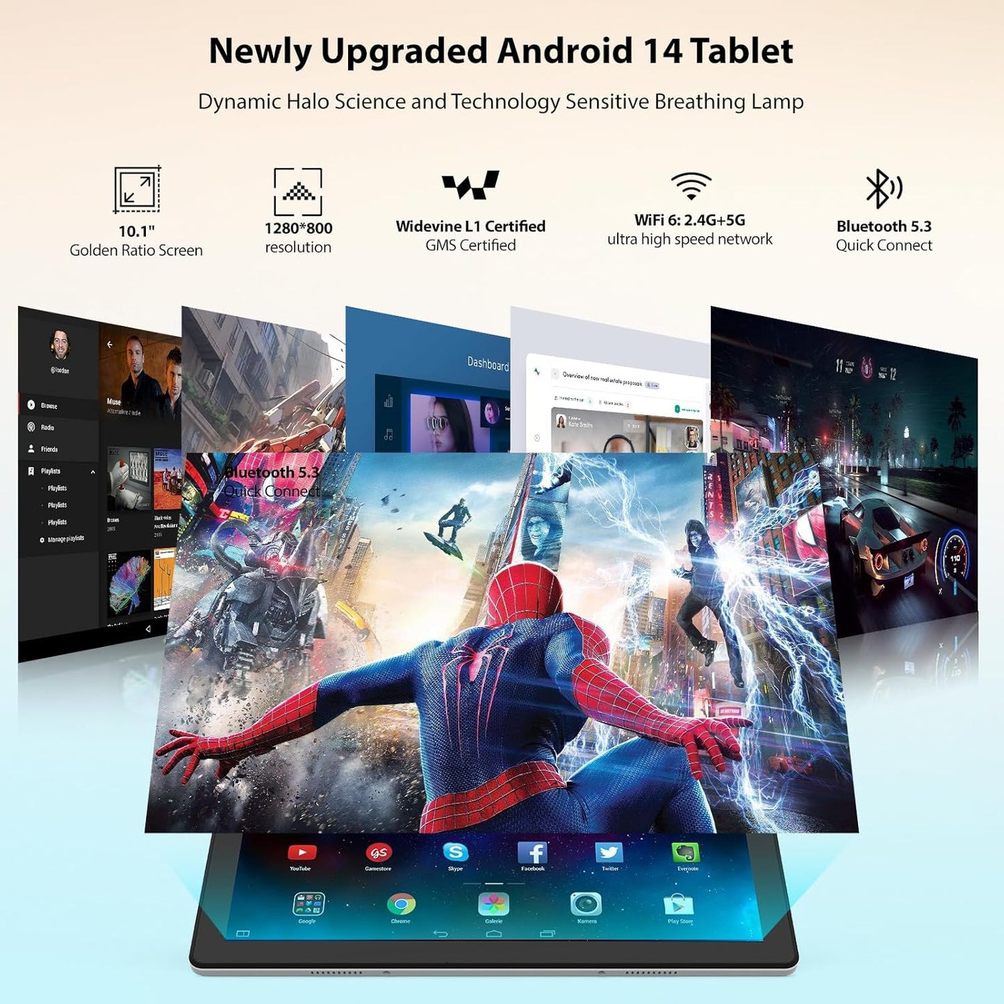 Tablet 10 inch Android 14, Octa-Core, 10GB RAM 64GB ROM 1TB Expandable, Widevine L1, 1280x800 IPS Touchscreen, BT 5.4, Dual Camera with Flash (White)