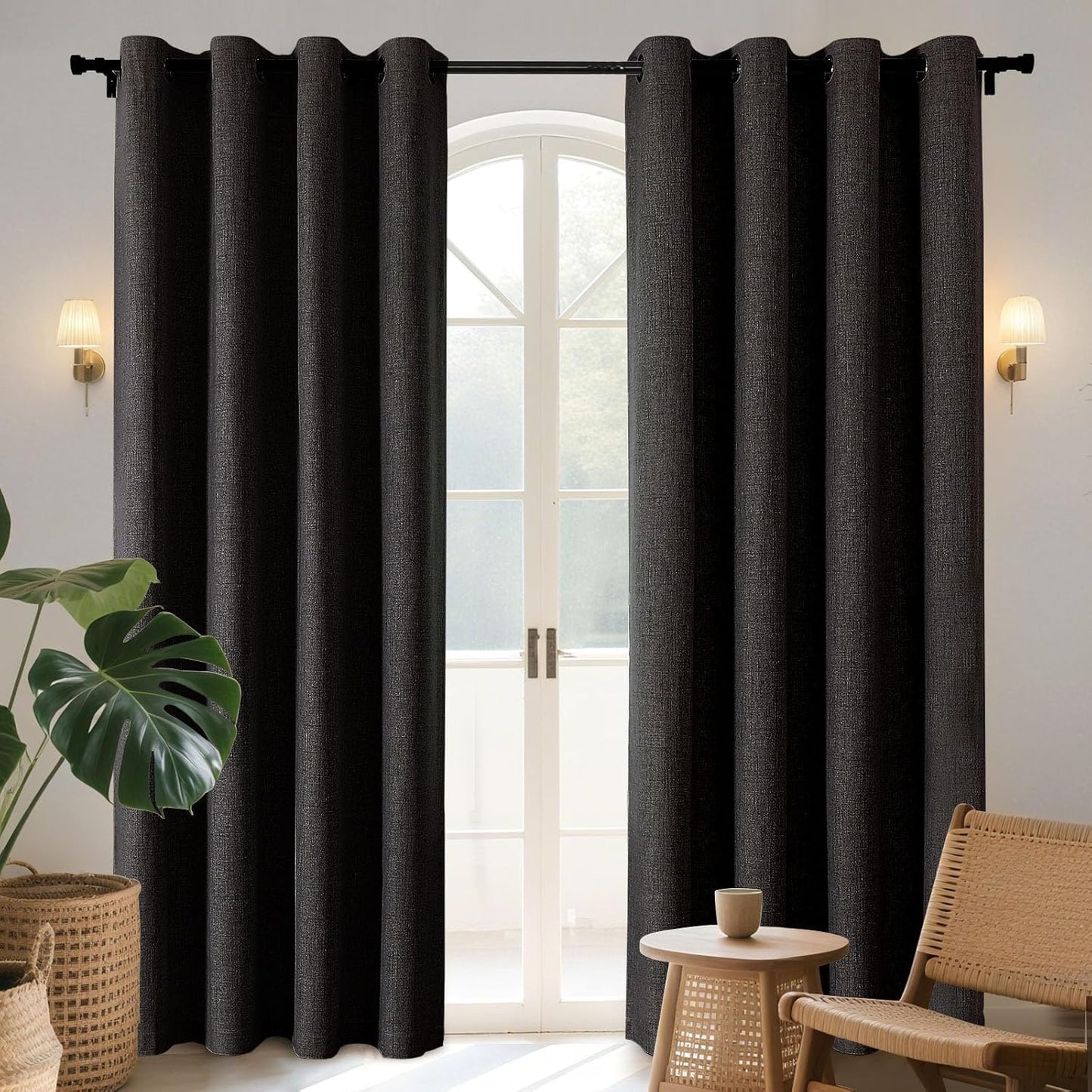 Joydeco Blackout Curtains 108 Inches Long 2 Panels Burg, Room Darkening Curtains for Bedroom, 100% Black Out Textured Thermal Drapes Privacy Protection 2 Panels Set(W52 x L108 Inch, Charcoal Grey)