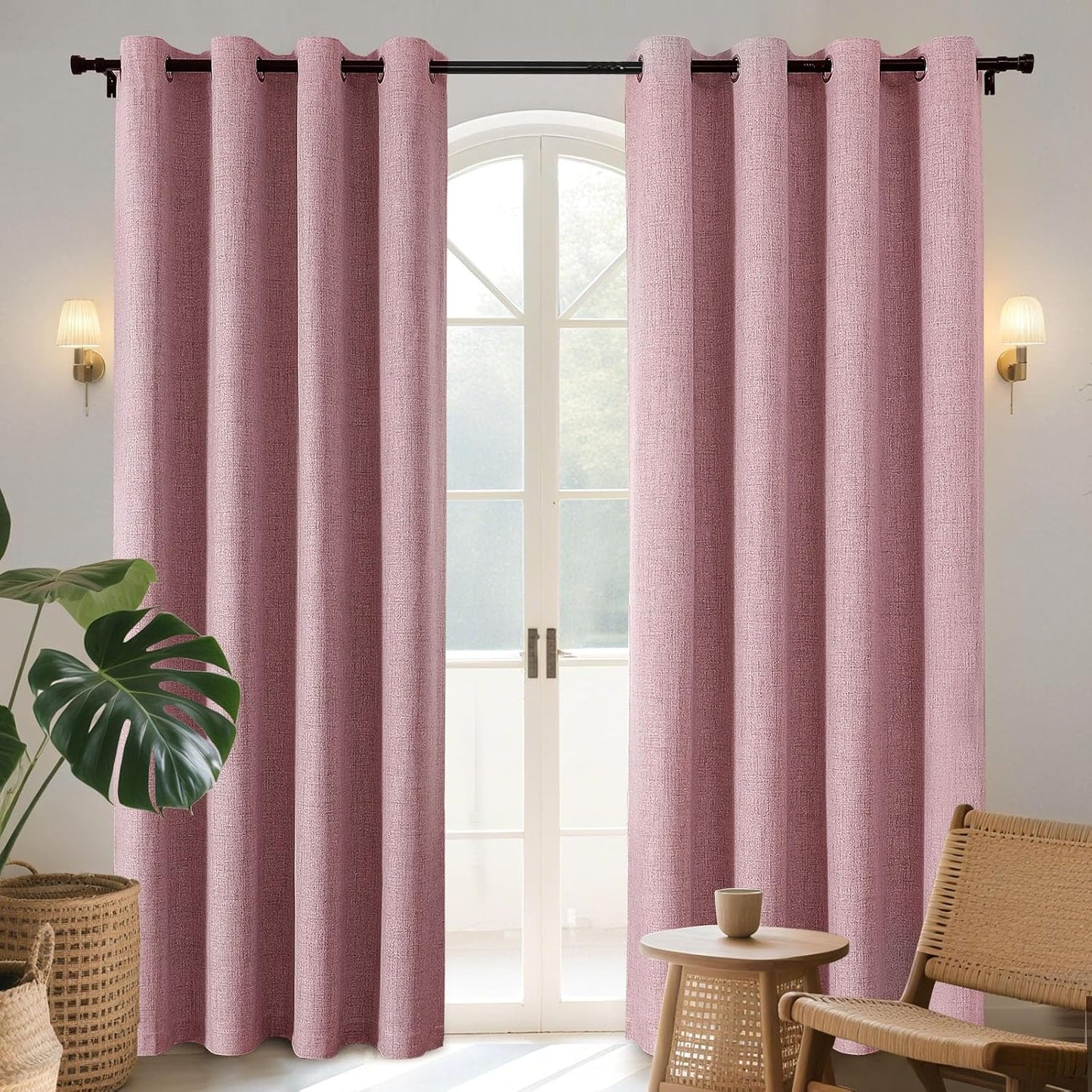 Joydeco Blackout Curtains 84 Inches Long 2 Panels Burg, Room Darkening Curtains for Bedroom, 100% Black Out Textured Thermal Drapes Privacy Protection 2 Panels Set(W52 x L84 Inch, Pink)