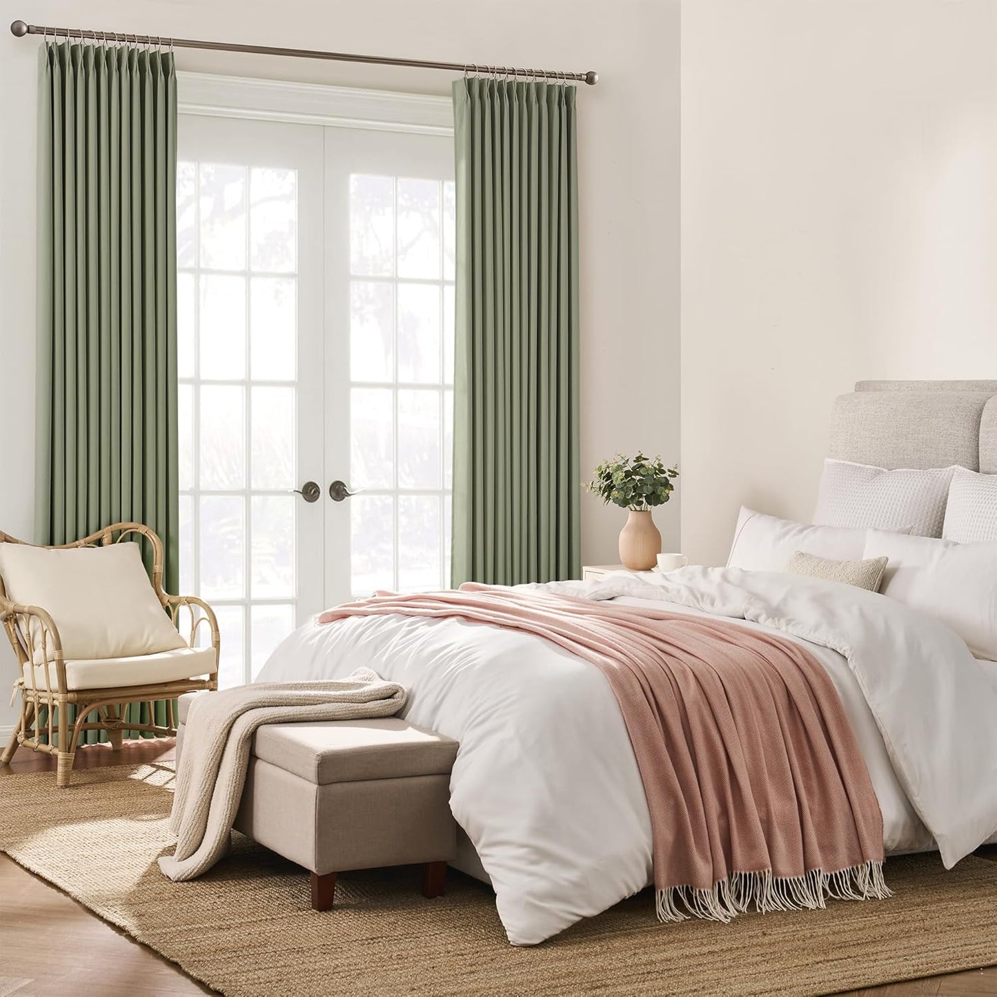 KEQIAOSUOCAI Sage Green Blackout Curtains Pinch Pleat 84 Inches Long Thermal Insulated Black Out Drapery for Bedroom Light Blocking Window Covering Darkening Drapes for Living Room 40x84 2 Pieces