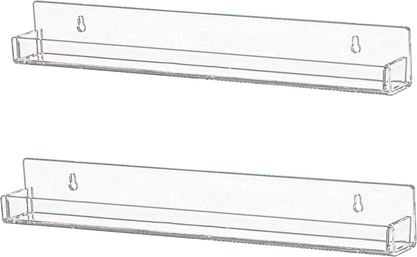 IEEK Nail Polish Rack Wall Mounted Shelf 2 Pack,Clear Kids Wall Bookshelf Acrylic Nail Polish Holder with Removable Anti-Slip End Inserts,2 Tiers Floating Polish Organizer Display 30 Bottles