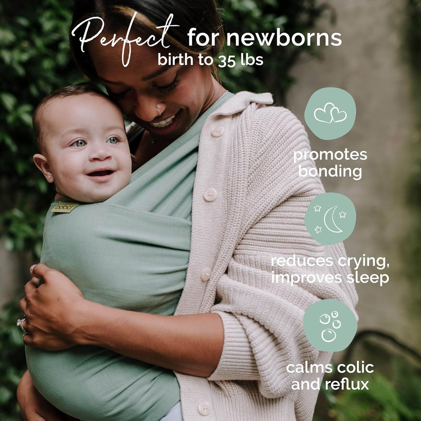 Boba Baby Wrap Carrier – Original Baby Sling Carrier for Newborns (7–35 lbs), Soft, Secure, Hands-Free & Ergonomic, Ideal for Comfortable Bonding, New Parents (Sage Green)