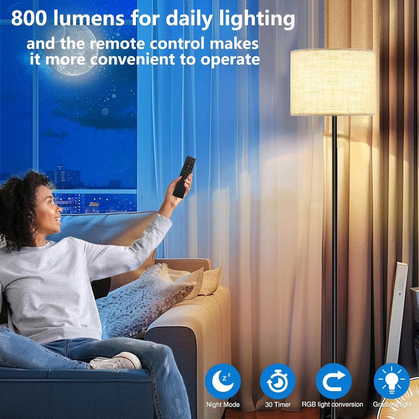 Smart LED Floor Lamp with APP Control & RGB Colors - Dimmable Standing Lamp for Living Room, Bedroom, Gaming - Remote, Timer, 9W Bulb Included, 60.6" Modern Tall Lamp (Beige)