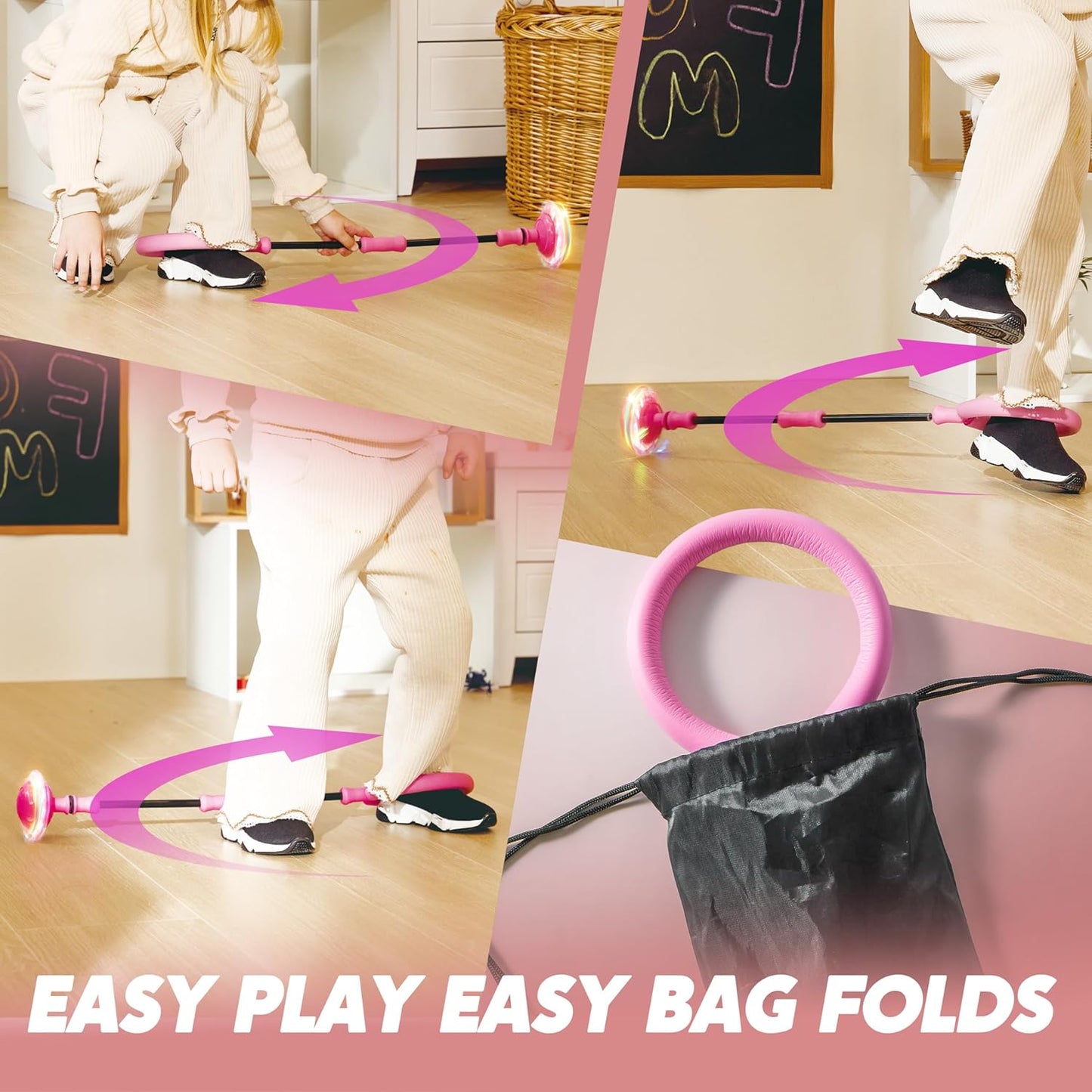 JOYIN Pink Ankle Skip Ball with Flashing Lights, Toy for Kids Indoor & Outdoor, Flashing Swing Ball Foldable Sports Toy, Birthday Gifts for Kids 3 4 5 +