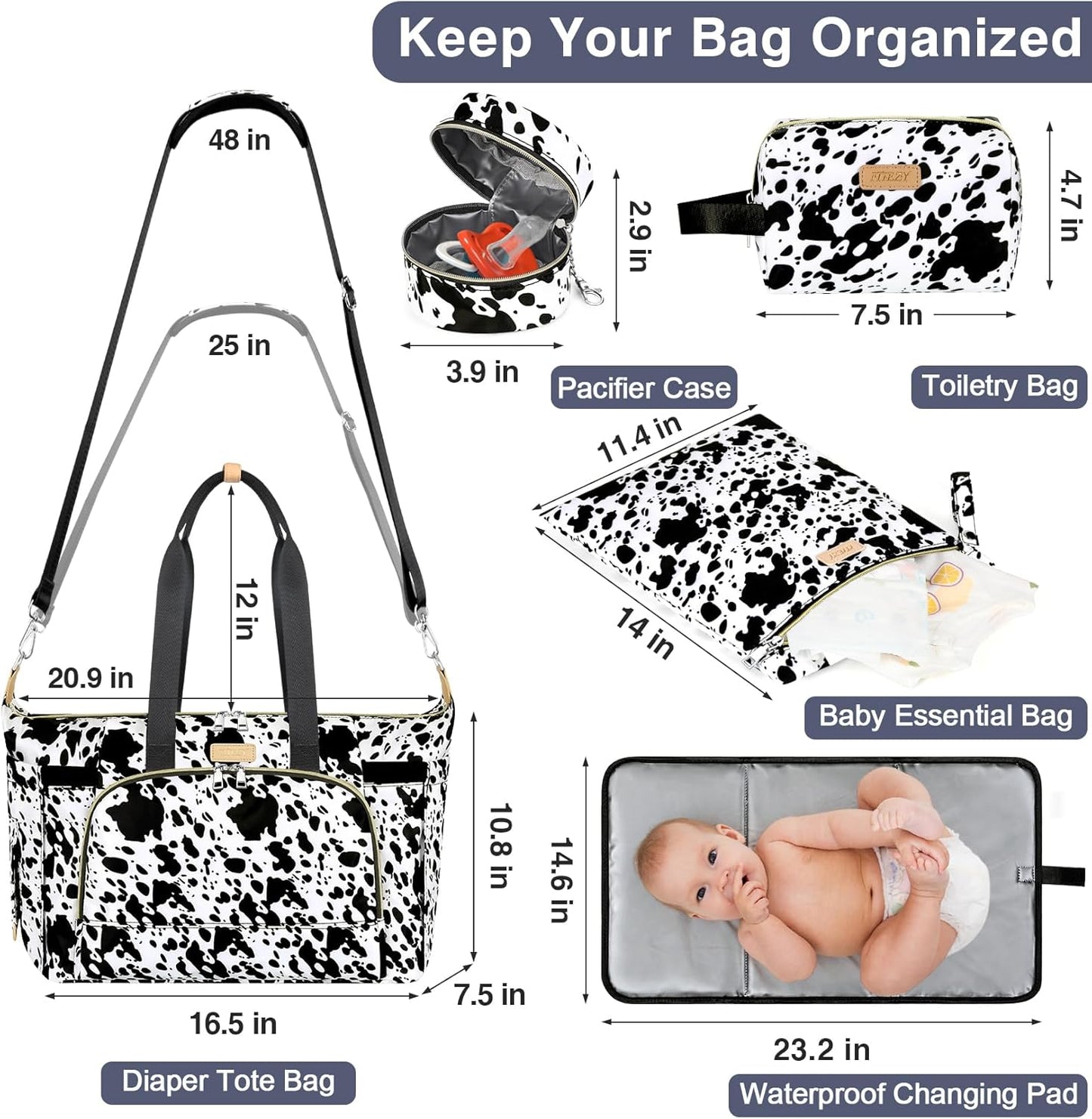 ITIEZY Diaper Bag Tote for Baby - Large Mommy Bag with Portable Changing Pad Pacifier Case, Hospital Bags Travel Baby Bag