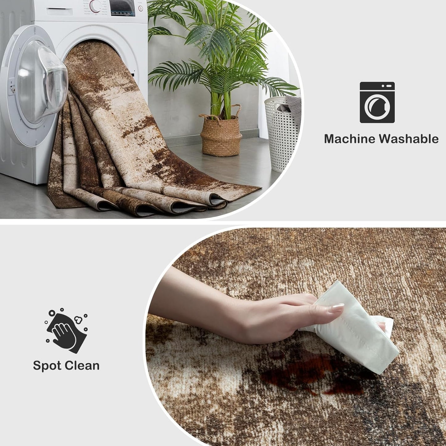 Kelarea Living Room Rug, 8x10 Rug Modern Abstract Washable Rugs Brown Faux Wool Vintage Carpet, Non Slip Rugs for Bedroom, Dining Room, College Dorm, Kids Playroom, Home Office