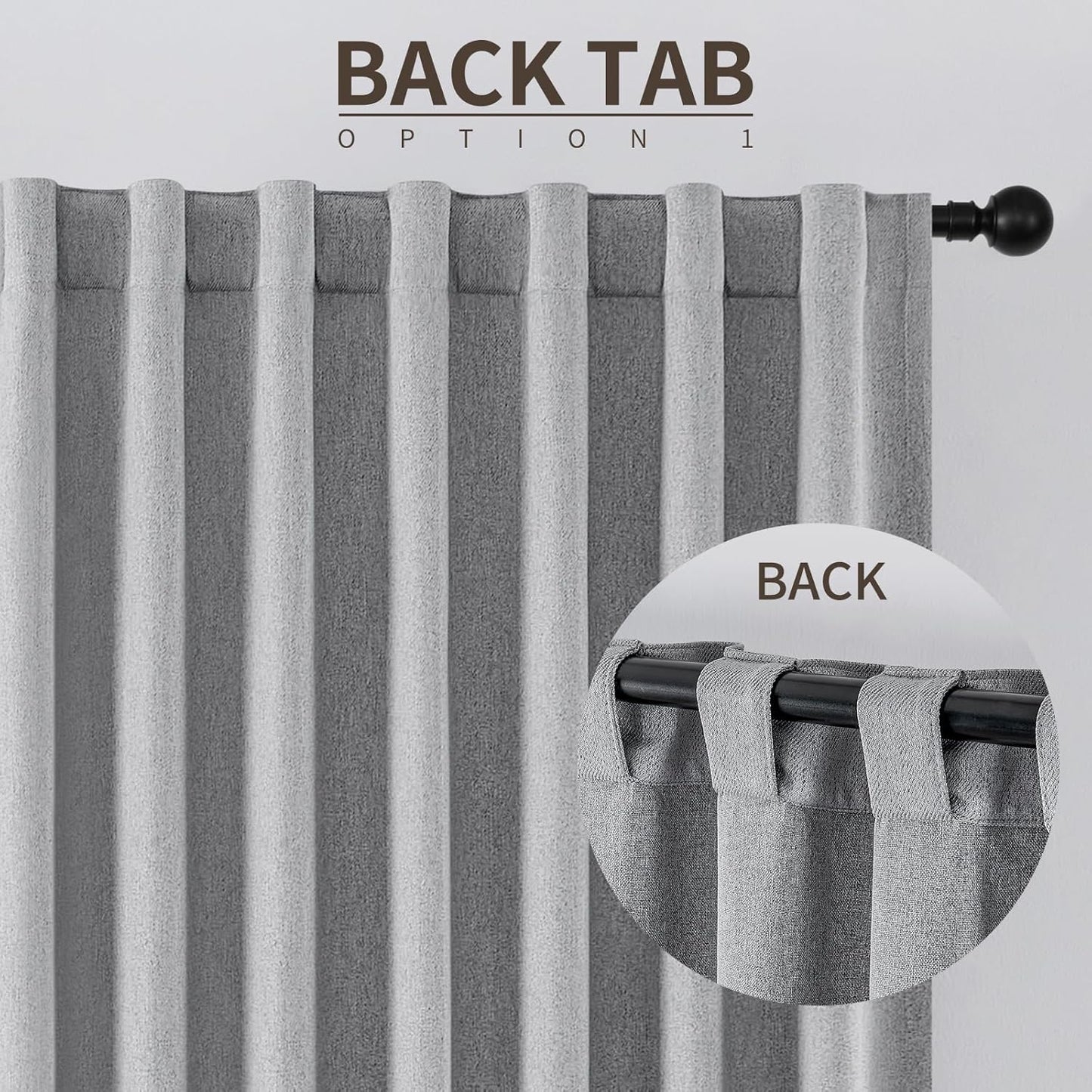 Joydeco Faux Linen Blackout Curtains for Bedroom,Light Grey Blackout Curtains 108 inches long,100% Blackout Solid Thermal Insulated Window Drapes Luxury Decor for Living Room（W52xL108 Inch,Light Grey）