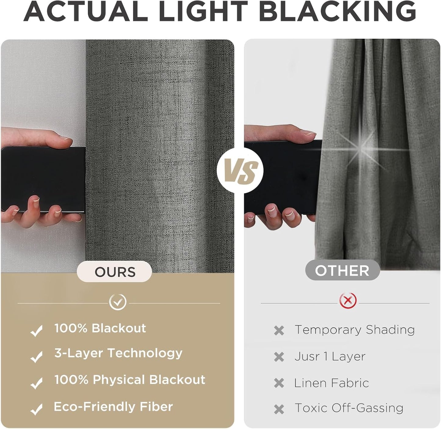 Joydeco Blackout Curtains 120 Inches Long 2 Panels Burg, Room Darkening Curtains for Bedroom, 100% Black Out Textured Thermal Drapes Privacy Protection 2 Panels Set(W52 x L120 Inch, Grey)