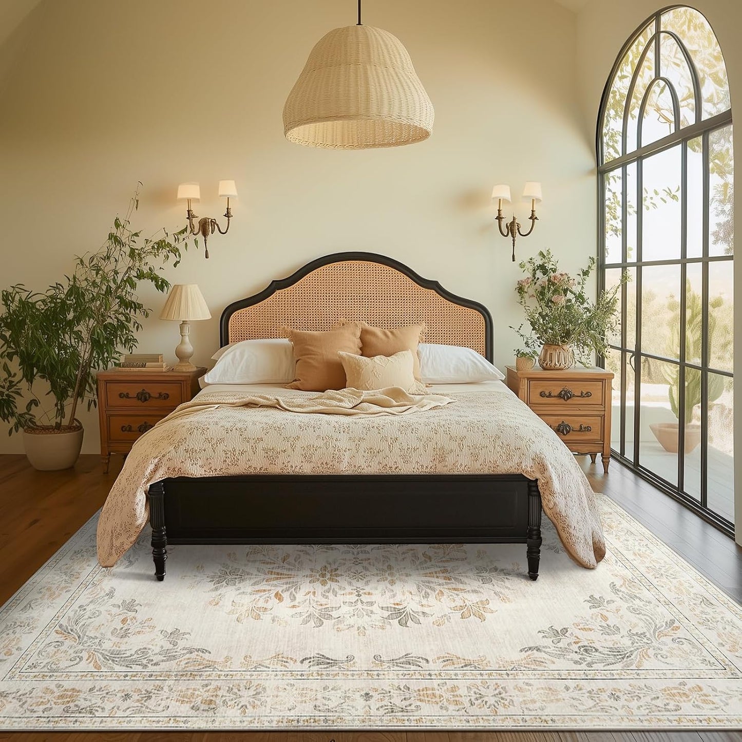 jinchan Vintage Floral 6x9 Area Rugs for Living Room - Machine Washable Distressed Design Soft Throw Rug Ultra-Thin Non-Slip Large Carpet for Bedroom Nursery Dining Room Home Office (6x9ft,Light Grey)