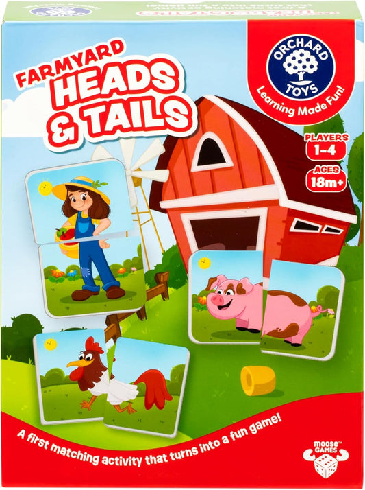 ORCHARD TOYS, Farmyard Heads & Tails Game - New Art, A First Matching Activity That Develops Into a Fun Game, 24 Updated Chunky Cards, Age 18 Months+, 1-4 Players
