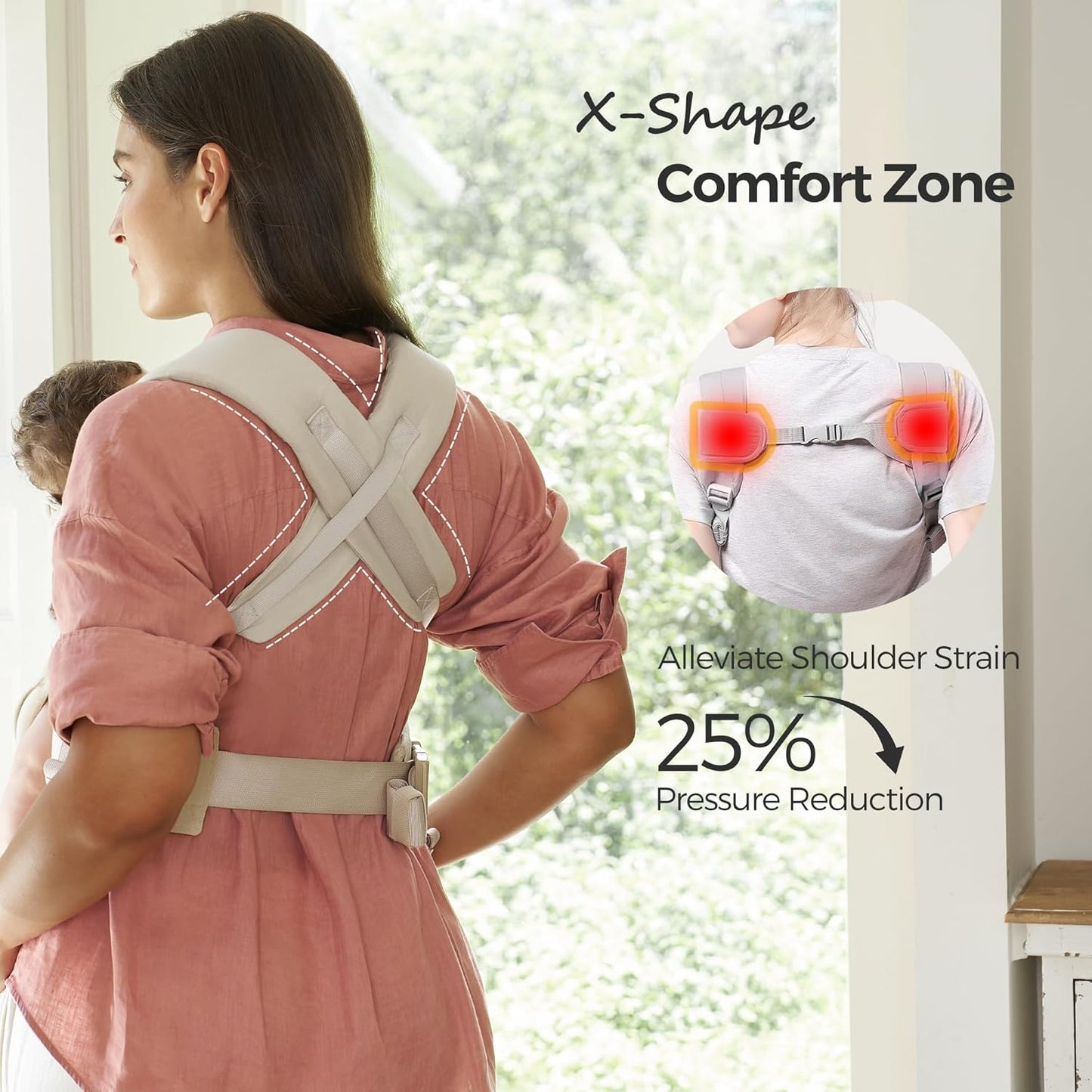 Momcozy Newborn Carrier WeeSnug- Lightweight and Cozy Comfort for 7-25 lbs, Ergonomic Cross-Back Support, Effortless to Put On, Hands-Free Baby Carrier with Lumbar Support, Khaki