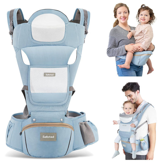 Baby Carrier with Hip Seat,Ergonomic M Position 6in1 Baby Carrier Newborn to Toddler,Head Support and Breathable Mesh Newborn Carrier,Adjustable Baby Holder Carrier for Dad&Mom-Blue