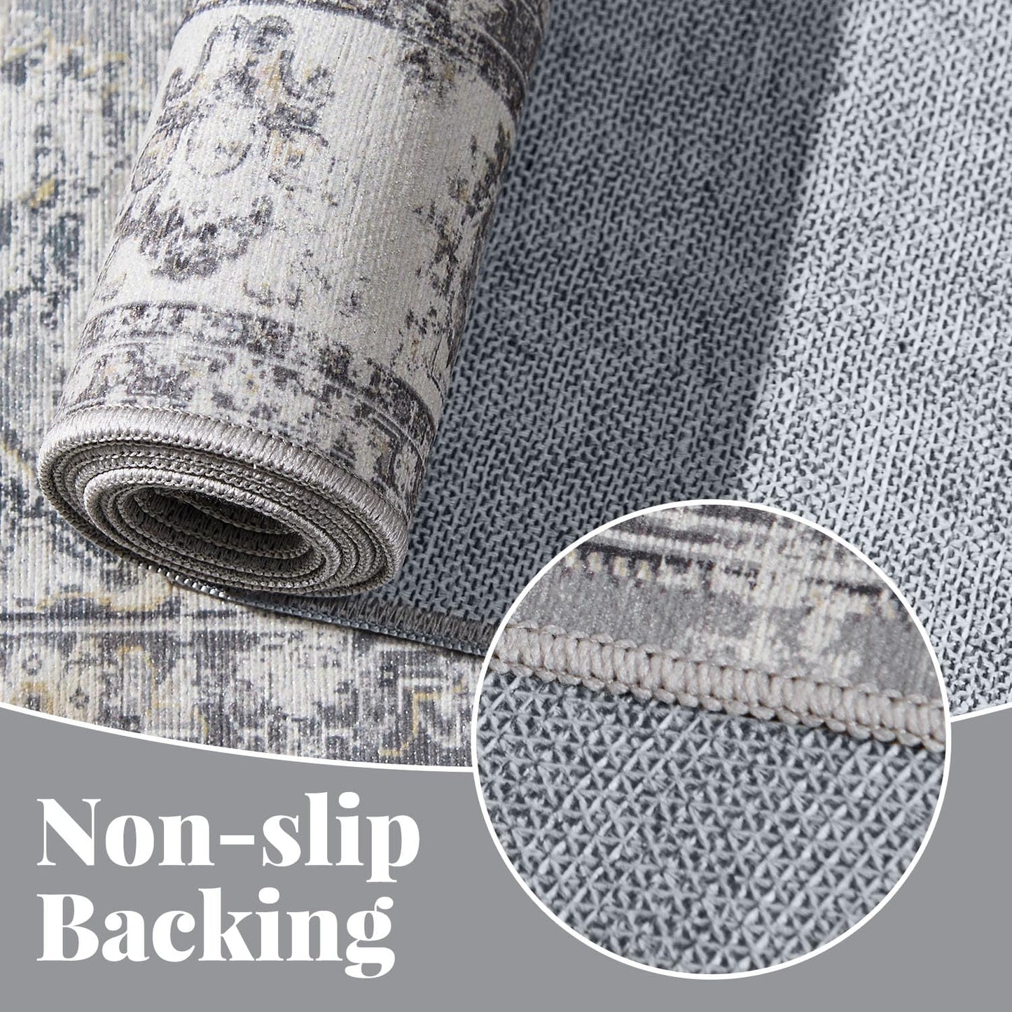 jinchan Hallway Runner Rug 3x10 Machine Washable Runner Rug Grey Vintage Floral Design Non-Slip Low Pile Ultra-Thin for Kitchen Laundry Room Bedroom Farmhouse (3‘x10',Grey)