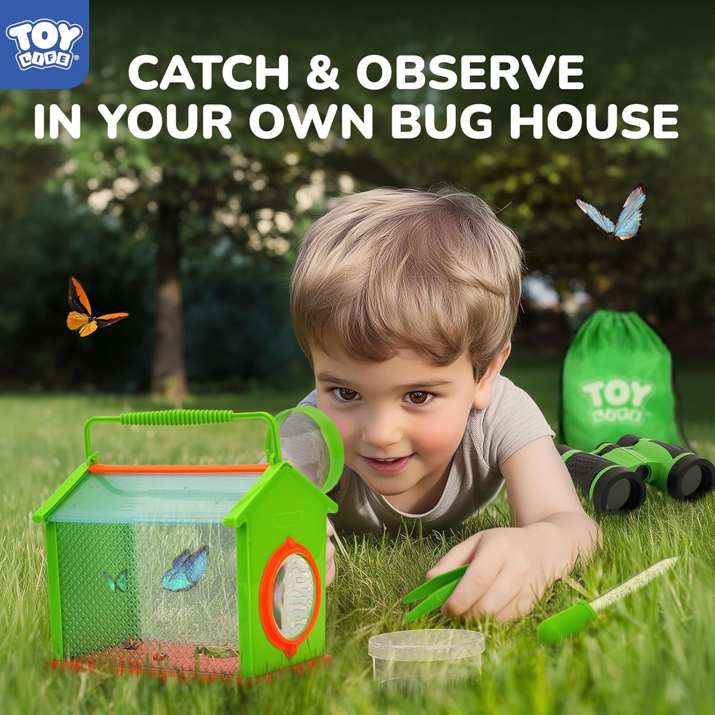 TOY Life Bug Catcher for Kids, Bug Catching Kit Kids Explorer Kit with Bug Net, Catching Tool, Tweezers, Magnifying Glass, Binoculars, Insect Catcher, Educational Outdoor Toys Kid Adventure Set