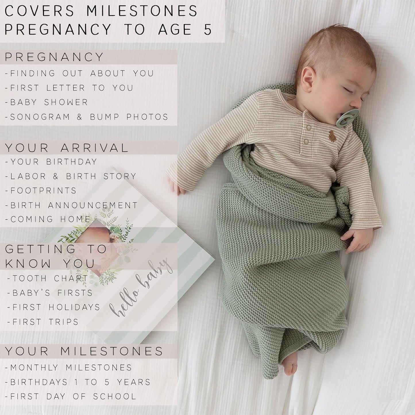 Baby Memory Book First 5 Years - Keepsake Monthly Milestone Journal for Boy or Girl - Pregnancy Gift for Baby Shower - Gender Neutral Record Book with Gift Box - Personalize Cover with Baby Photo