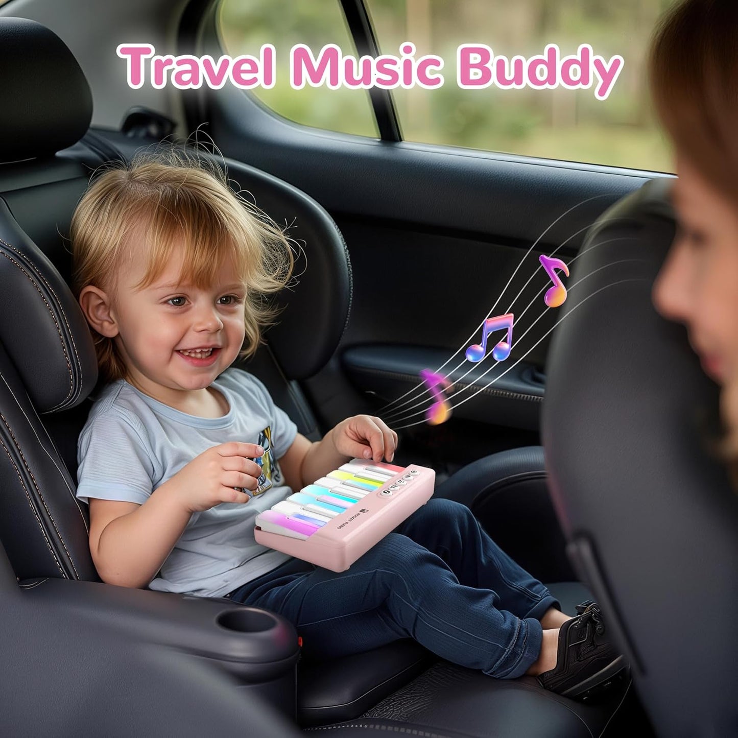iPlay, iLearn Kids Mini Piano Toy W/Rainbow Lights, Portable Travel Piano Keyboard Toddlers Musical Instrument Learning Toys, Music Interactive Birthday Gift for 2 3 4 5 6 Year Old Girls Children